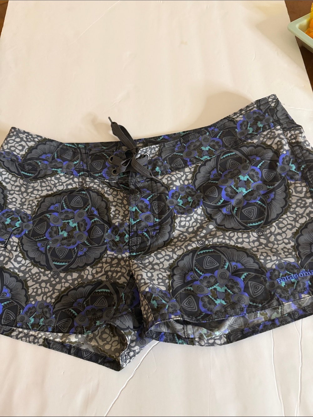 Patagonia Gray, Black & Blue Patterned Board Shorts